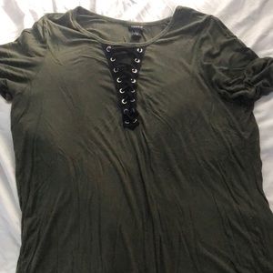 Army green lace up tee